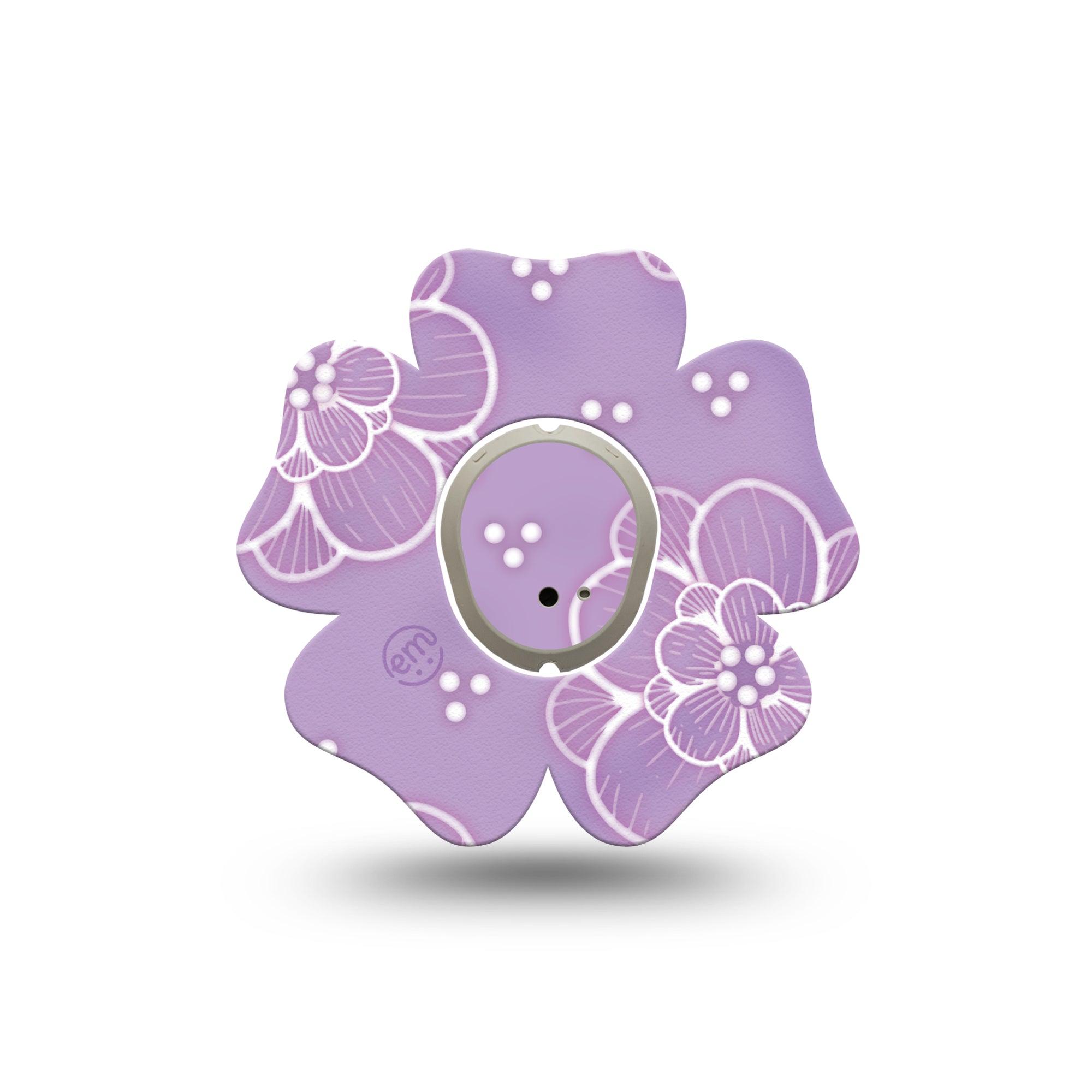 ExpressionMed Purple Flowers Dexcom G7 Flower Shape Tape, Dexcom Stelo Glucose Biosensor System, Single Tape and Single Sticker Adorable Lilac Petals, Plaster CGM Design