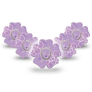 ExpressionMed Purple Flowers Dexcom G7 Flower Shape Tape, Dexcom Stelo Glucose Biosensor System, 5-Pack Tape and 5-Pack Sticker Delicate Lavender Blossoms, Plaster CGM Design
