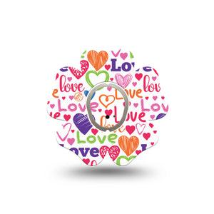 ExpressionMed Abundance of Love Dexcom G7 Flower Shape Tape, Dexcom Stelo Glucose Biosensor System, Single Tape and Single Sticker Crayon Drawn Hearts, Plaster CGM Design