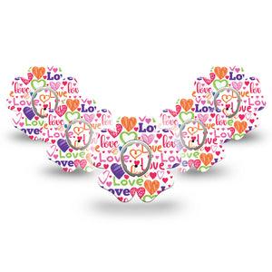 ExpressionMed Abundance of Love Dexcom G7 Flower Shape Tape, Dexcom Stelo Glucose Biosensor System, 5- Pack Tape and 5- Pack Sticker Pink Orange Purple Lovely Hearts, Plaster CGM Design