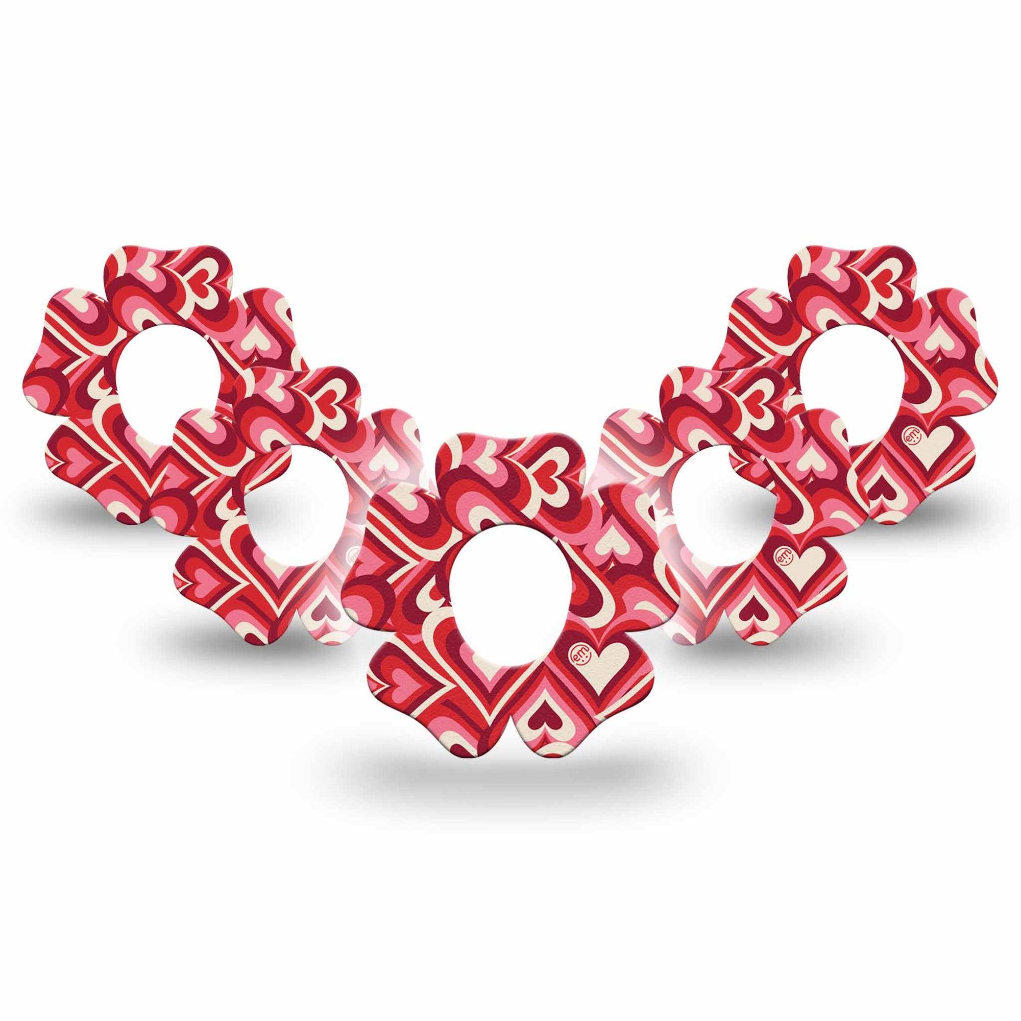 ExpressionMed Valentine Hearts Dexcom G7 Flower Shape Tape, Dexcom Stelo Glucose Biosensor System, 5-Pack Tape Fun Heart Pattern, Adhesive Tape CGM Design