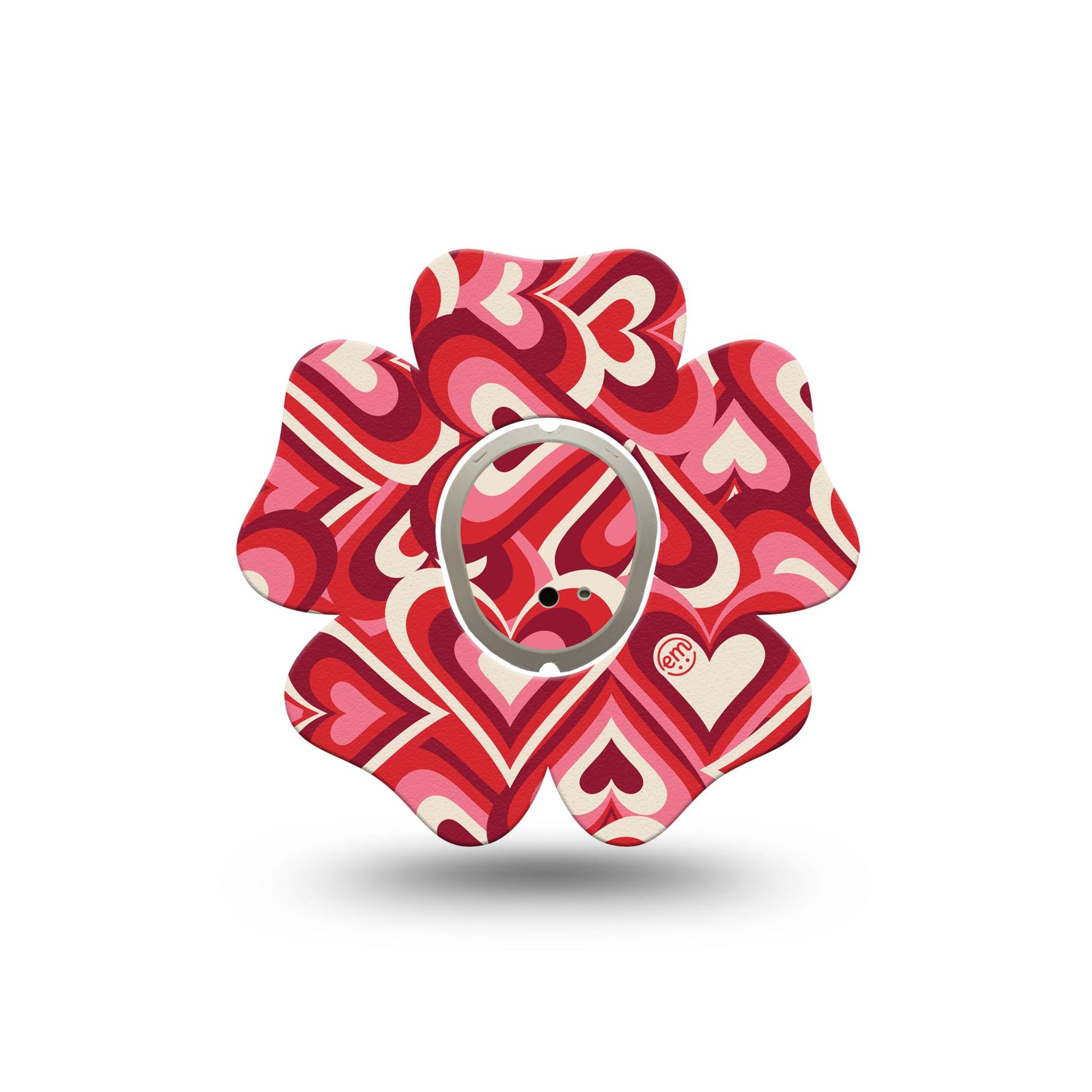 ExpressionMed Valentine Hearts Dexcom G7 Flower Shape Tape, Dexcom Stelo Glucose Biosensor System, Single Tape and Single Sticker Vibrant Heart Pattern, Adhesive Tape CGM Design