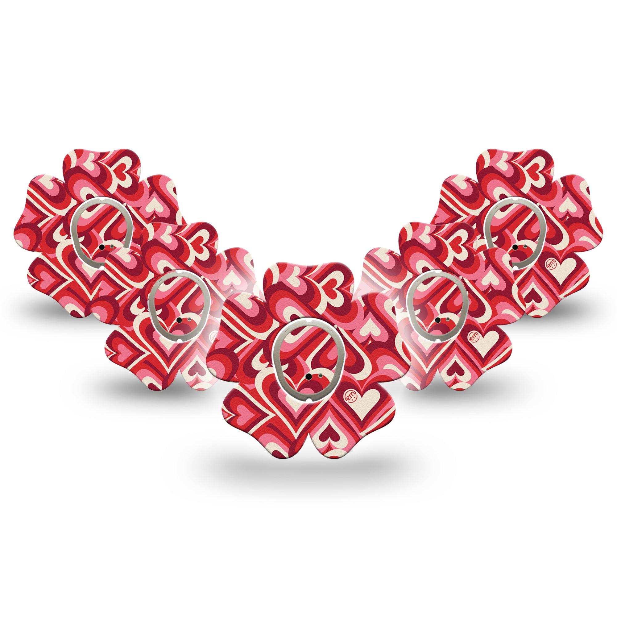 ExpressionMed Valentine Hearts Dexcom G7 Flower Shape Tape, Dexcom Stelo Glucose Biosensor System, 5-Pack Tape and 5-Pack Sticker 3D Heart Burst Inspired, Adhesive Tape CGM Design
