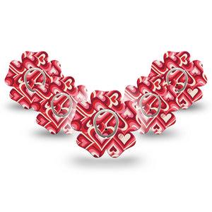 ExpressionMed Valentine Hearts Dexcom G7 Flower Shape Tape, Dexcom Stelo Glucose Biosensor System, 5-Pack Tape and 5-Pack Sticker 3D Heart Burst Inspired, Adhesive Tape CGM Design