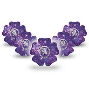 ExpressionMed New Years Celebration Dexcom G7 Flower Shape Tape, Dexcom Stelo Glucose Biosensor System, Single Tape and Single Sticker Purple Firework Celebration, Plaster CGM 