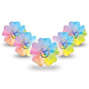 ExpressionMed Rainbow Flower  Dexcom G7 Flower Shape Tape, Dexcom Stelo Glucose Biosensor System, 5-Pack Tape and 5-Pack Sticker Hippy Flower Inspired, Adhesive Tape CGM Design