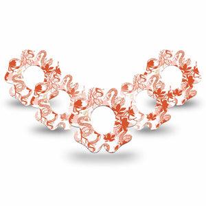 ExpressionMed Lava Coil Floral Dexcom G7 Flower Shape Tape, Dexcom Stelo Glucose Biosensor System, 5- Pack Tape Peach Orange Snake Vines, Plaster CGM Design