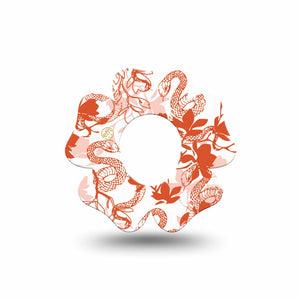 ExpressionMed Lava Coil Floral Dexcom G7 Flower Shape Tape, Dexcom Stelo Glucose Biosensor System, Single Tape Orange Snake Floral Pattern, Adhesive Tape CGM Design