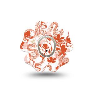 ExpressionMed Lava Coil Floral Dexcom G7 Flower Shape Tape, Dexcom Stelo Glucose Biosensor System, Single Tape and Single Sticker Red Orange Viper Snake Petals, Plaster CGM Design