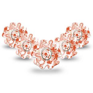 ExpressionMed Lava Coil Floral Dexcom G7 Flower Shape Tape, Dexcom Stelo Glucose Biosensor System, 5-Pack Tape and 5-Pack Sticker Snake Floral Motif, Plaster CGM Design