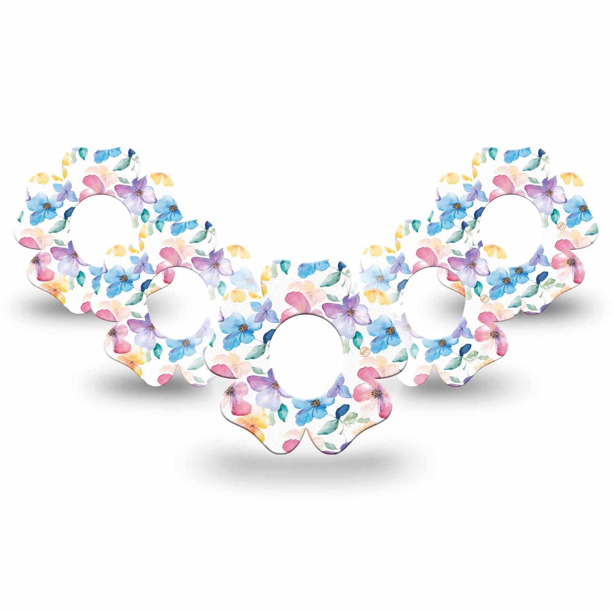 ExpressionMed Luminous Florals Dexcom G7 Flower Shape Tape, Dexcom Stelo Glucose Biosensor System, 5-Pack Tape Pastel Multicolored Petals, Adhesive Tape CGM Design