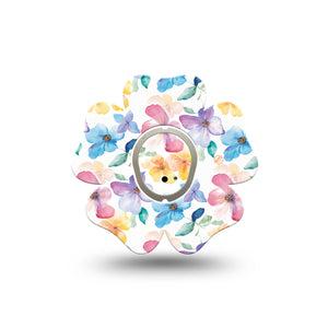 ExpressionMed Luminous Florals Dexcom G7 Flower Shape Tape, Dexcom Stelo Glucose Biosensor System, Single Tape and Single Sticker Pastel Pink Blue Yellow Garden, Adhesive Tape CGM Design