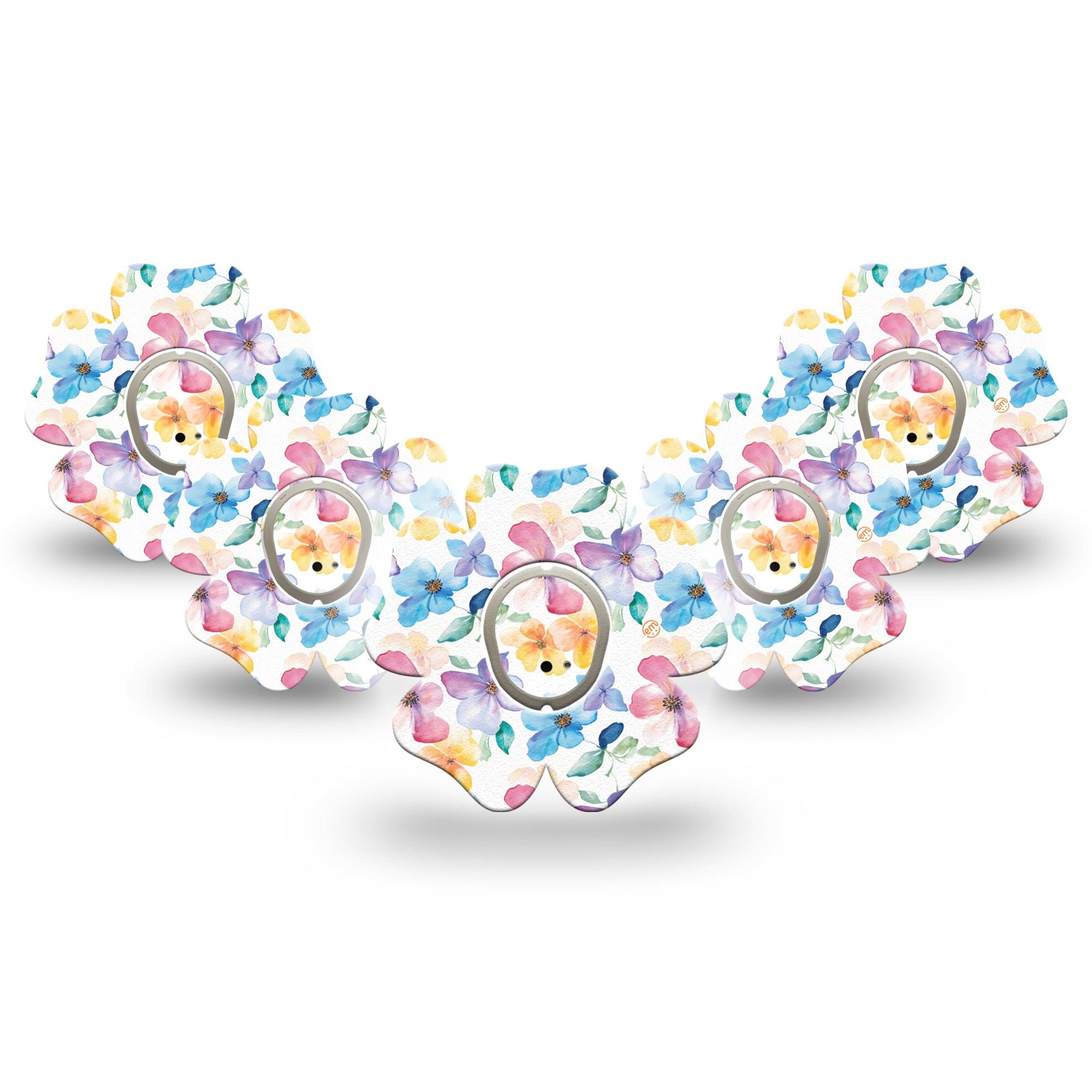 ExpressionMed Luminous Florals Dexcom G7 Flower Shape Tape, Dexcom Stelo Glucose Biosensor System, 5-Pack Tape and 5-Pack Sticker Pretty Soft Pastel Blossoms, Adhesive Tape CGM Design