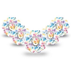 ExpressionMed Luminous Florals Dexcom G7 Flower Shape Tape, Dexcom Stelo Glucose Biosensor System, 5-Pack Tape and 5-Pack Sticker Pretty Soft Pastel Blossoms, Adhesive Tape CGM Design