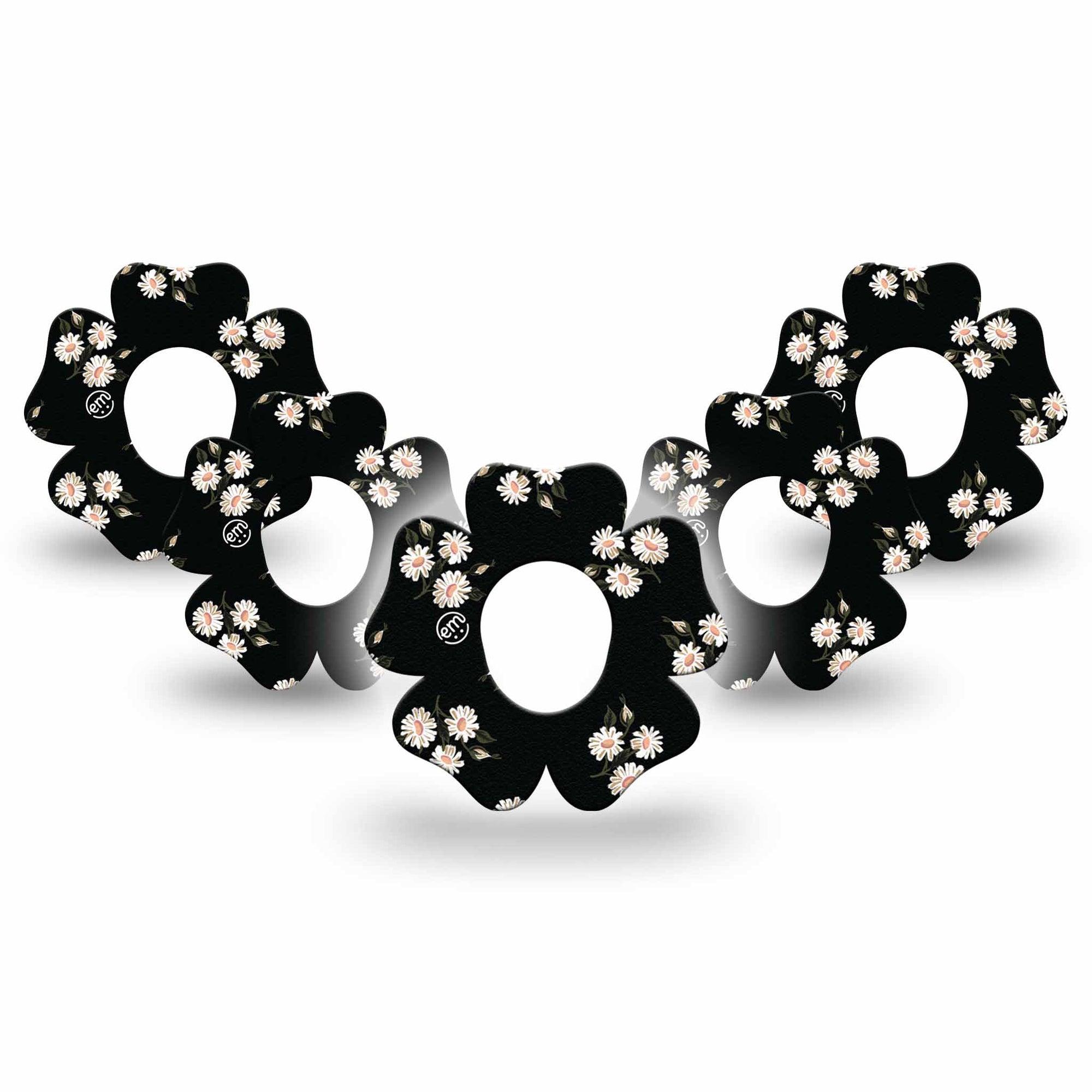 ExpressionMed Black Daisies Dexcom G7 Flower Shape Tape, Dexcom Stelo Glucose Biosensor System, 5-pack Tape White Daisy Black Print, Adhesive Tape CGM Design