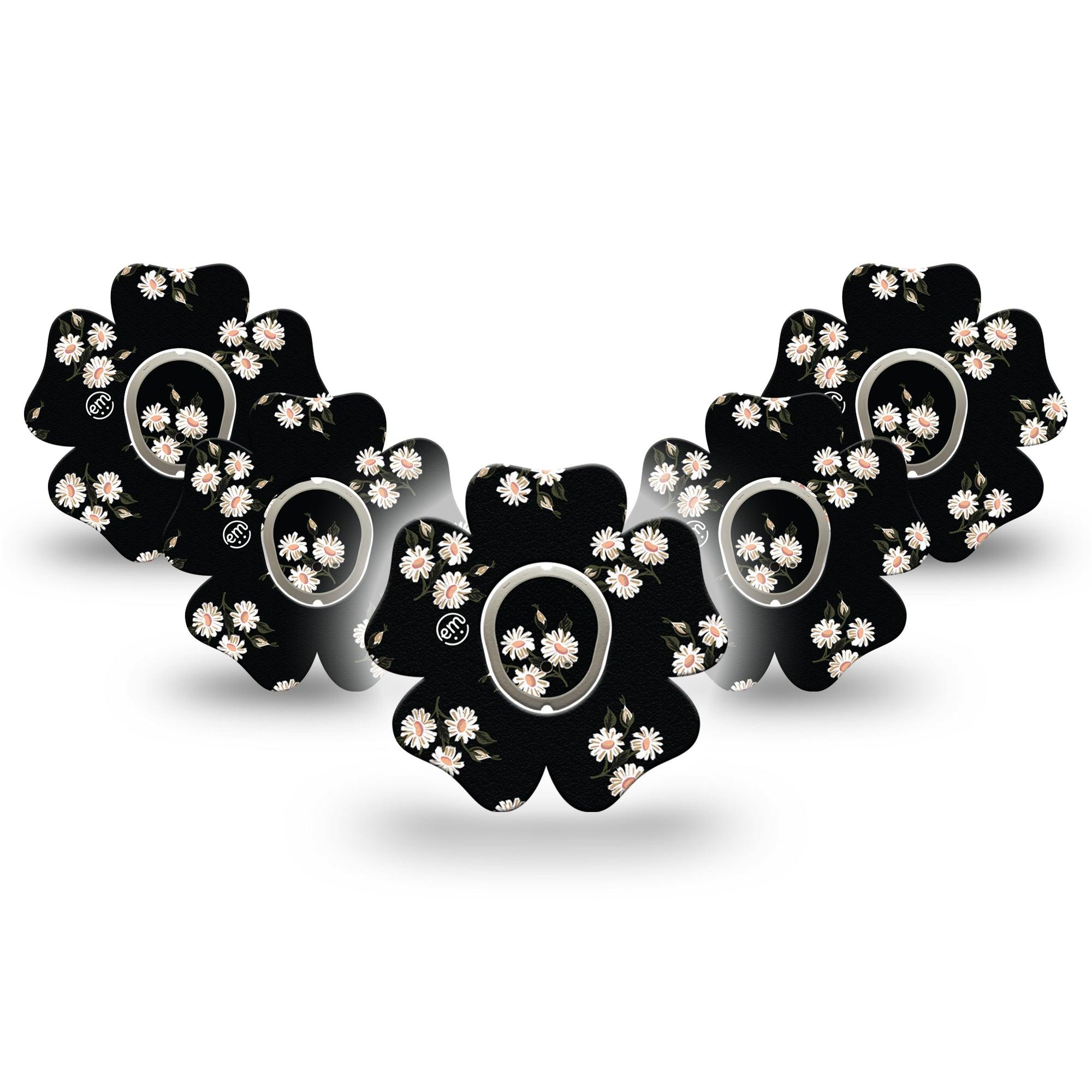 ExpressionMed Black Daisies Dexcom G7 Flower Shape Tape, Dexcom Stelo Glucose Biosensor System, 5-Pack Tape and 5-Pack Sticker Small White Daisies, Adhesive Tape CGM Design