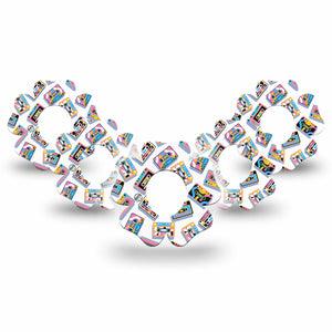 ExpressionMed Vintage Music Tapes Dexcom G7 Flower Shape Tape, Dexcom Stelo Glucose Biosensor System, 5-Pack Tape Neon Cassette Tapes, Adhesive Tape CGM Design