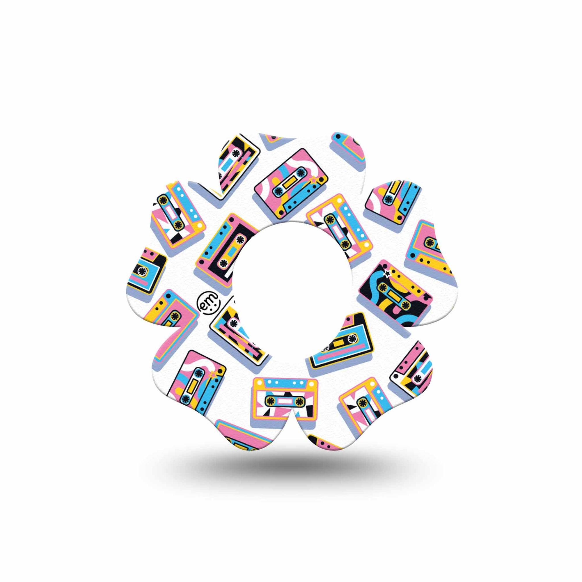 ExpressionMed Vintage Music Tapes Dexcom G7 Flower Shape Tape, Dexcom Stelo Glucose Biosensor System, Single Tape Fun Colorful Music Tapes, Adhesive Tape CGM Design