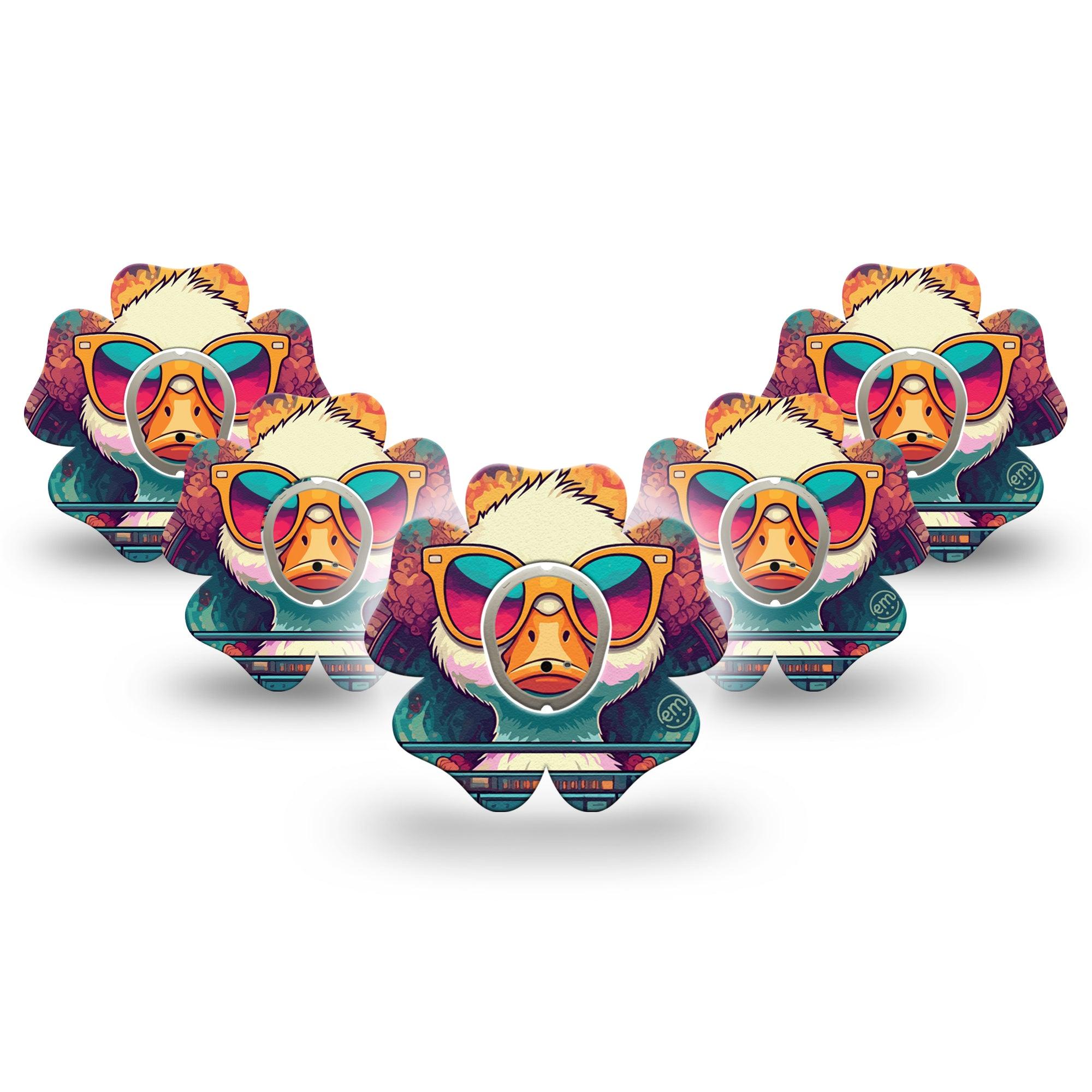 ExpressionMed Rad Duck Dexcom G7 Mini Tape, Dexcom Stelo Glucose Biosensor System, 5-Pack Tape and 5-Pack Sticker Chill Duck, Patch Continuous Glucose Monitor Design