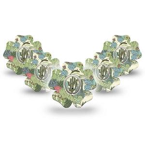 ExpressionMed Cactus Dexcom G7 Flower Shape Tape, Dexcom Stelo Glucose Biosensor System, 5-Pack Tape and 5-Pack Sticker Summer Cactus Plants, Adhesive Tape CGM Design