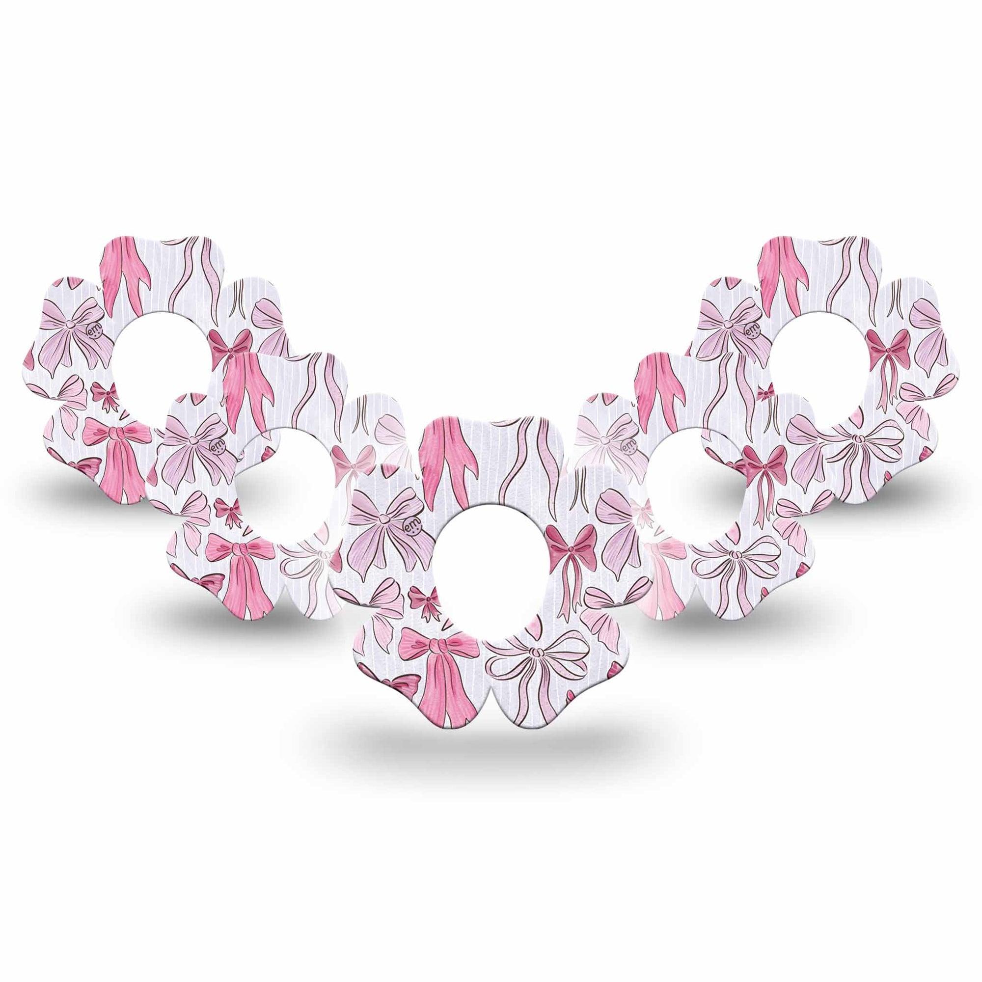 ExpressionMed Bows and Ribbons Dexcom G7 Flower Shape Tape, Dexcom Stelo Glucose Biosensor System, 5-Pack Tape Pink Stripes And Ribbon Bows, Adhesive Tape CGM Design