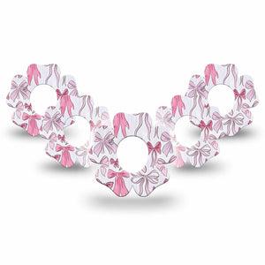 ExpressionMed Bows and Ribbons Dexcom G7 Flower Shape Tape, Dexcom Stelo Glucose Biosensor System, 5-Pack Tape Pink Stripes And Ribbon Bows, Adhesive Tape CGM Design