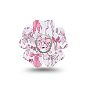 ExpressionMed Bows and Ribbons Dexcom G7 Flower Shape Tape, Dexcom Stelo Glucose Biosensor System, Single Tape and Single Sticker Lovely Light Pink Ribbon Bow Print, Adhesive Tape CGM Design