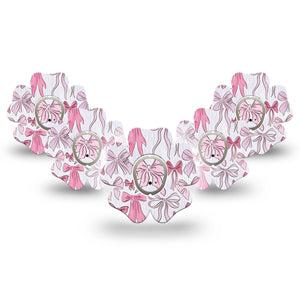 ExpressionMed Bows and Ribbons Dexcom G7 Flower Shape Tape, Dexcom Stelo Glucose Biosensor System, 5-Pack Tape and 5-Pack Sticker Pink Stripes And Ribbon Bows, Adhesive Tape CGM Design