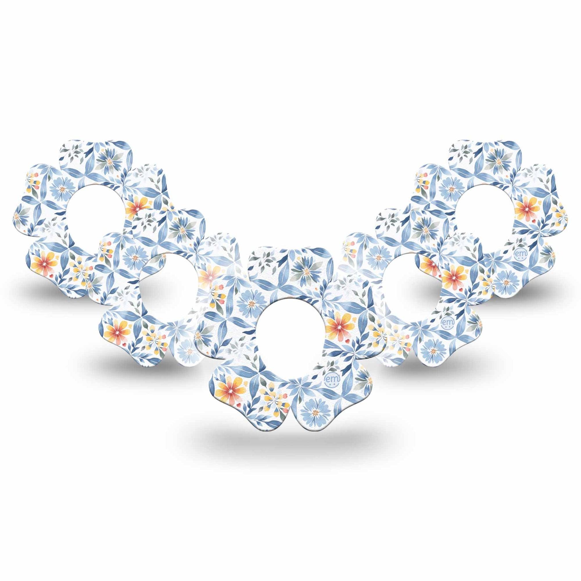 ExpressionMed Blue and Yellow Tile Dexcom G7 Flower Shape Tape, Dexcom Stelo Glucose Biosensor System, 5-Pack Tape Greek Tile Inspired Print, Adhesive Tape CGM Design