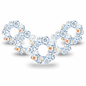 ExpressionMed Blue and Yellow Tile Dexcom G7 Flower Shape Tape, Dexcom Stelo Glucose Biosensor System, 5-Pack Tape Greek Tile Inspired Print, Adhesive Tape CGM Design