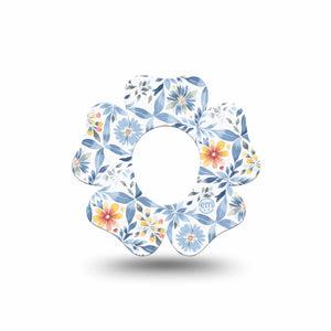 ExpressionMed Blue and Yellow Tile Dexcom G7 Flower Shape Tape, Dexcom Stelo Glucose Biosensor System, Single Tape Beautiful Blue Tile Pattern, Adhesive Tape CGM Design