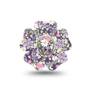 ExpressionMed Purple and Pink Flowers Dexcom G7 Flower Shape Tape, Dexcom Stelo Glucose Biosensor System, Single Tape and Single Sticker Purple Spring Flowers, Plaster CGM Design