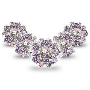 ExpressionMed Purple and Pink Flowers Dexcom G7 Flower Shape Tape, Dexcom Stelo Glucose Biosensor System, 5-Pack Tape and 5-Pack Sticker Girly Lavender Pink Flower Print, Plaster CGM Design