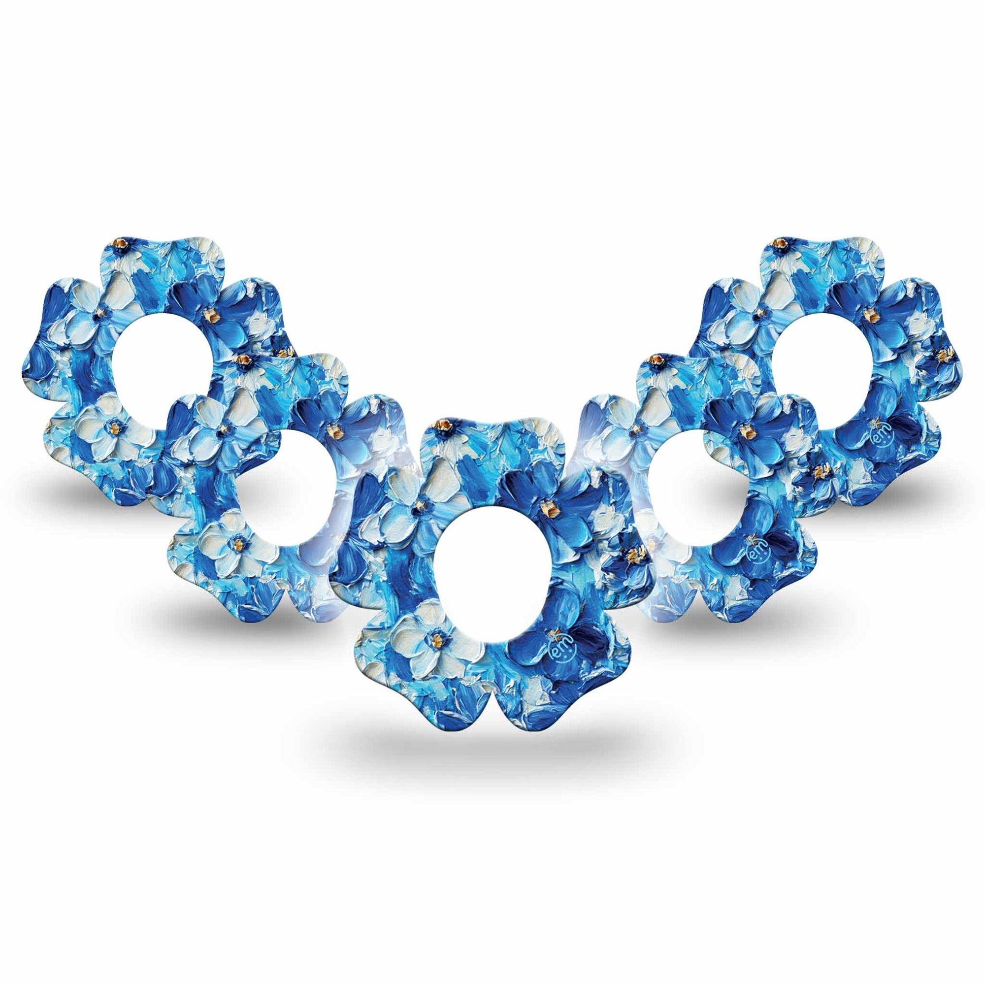 ExpressionMed Blue Paint Dexcom G7 Flower Shape Tape, Dexcom Stelo Glucose Biosensor System, 5-Pack Tape Blue Painted Garden, Overlay Patch CGM Design