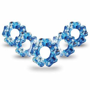 ExpressionMed Blue Paint Dexcom G7 Flower Shape Tape, Dexcom Stelo Glucose Biosensor System, 5-Pack Tape Blue Painted Garden, Overlay Patch CGM Design
