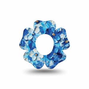 ExpressionMed Blue Paint Dexcom G7 Flower Shape Tape, Dexcom Stelo Glucose Biosensor System, Single Tape Vivid Blue And White Petals, Overlay Patch CGM Design