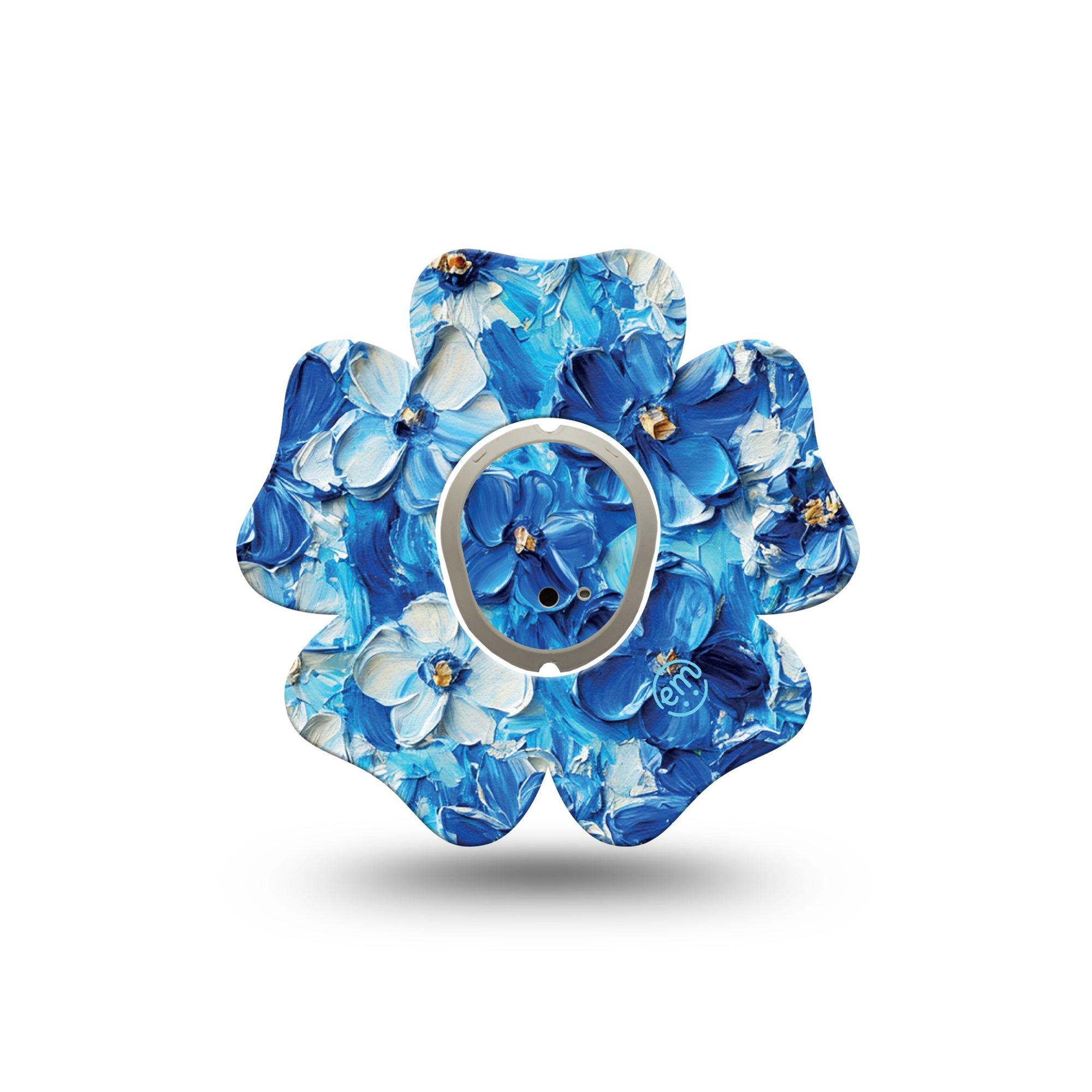 ExpressionMed Blue Paint Dexcom G7 Flower Shape Tape, Dexcom Stelo Glucose Biosensor System, Single Tape and Single Sticker Textured Paint Flowers, Overlay Patch CGM Design