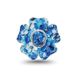 ExpressionMed Blue Paint Dexcom G7 Flower Shape Tape, Dexcom Stelo Glucose Biosensor System, Single Tape and Single Sticker Textured Paint Flowers, Overlay Patch CGM Design