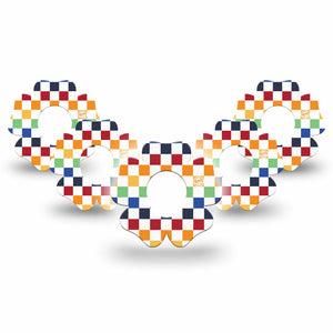 ExpressionMed Rainbow Checkerboard Dexcom G7 Flower Shape Tape, Dexcom Stelo Glucose Biosensor System, 5-Pack Tape Fun Checkerboard, Adhesive Tape CGM Design