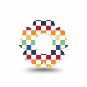ExpressionMed Rainbow Checkerboard Dexcom G7 Flower Shape Tape, Dexcom Stelo Glucose Biosensor System, Single Tape Rainbow Grid Pattern, Plaster CGM Design