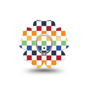 ExpressionMed Rainbow Checkerboard Dexcom G7 Flower Shape Tape, Dexcom Stelo Glucose Biosensor System, Single Tape and Single Sticker Fun Checkerboard, Adhesive Tape CGM Design