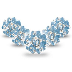 ExpressionMed Cherry Blossom Dexcom G7 Flower Shape Tape, Dexcom Stelo Glucose Biosensor System, 5-Pack Tape and 5-Pack Sticker Dainty White Blossoms, Plaster CGM Design