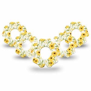 ExpressionMed Yellow Mosaic Floral Dexcom G7 Flower Shape Tape, Dexcom Stelo Glucose Biosensor System, 5-Pack Tape Spring Floral Print, Plaster CGM Design