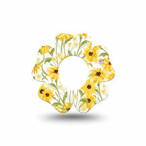ExpressionMed Yellow Mosaic Floral Dexcom G7 Flower Shape Tape, Dexcom Stelo Glucose Biosensor System, Single Tape Mustard Yellow Flower Plants, Adhesive Tape CGM Design