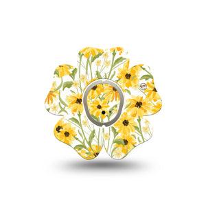 ExpressionMed Yellow Mosaic Floral Dexcom G7 Flower Shape Tape, Dexcom Stelo Glucose Biosensor System, Single Tape and Single Sticker Spring Floral Print, Plaster CGM Design