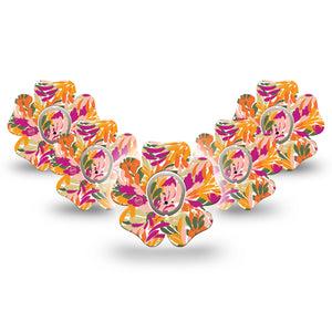 ExpressionMed Retro Brush Stroke Dexcom G7 Flower Shape Tape, Dexcom Stelo Glucose Biosensor System, 5-Pack Tape and 5-Pack Sticker Feather-Like Brush Stroke Print, Plaster CGM Design