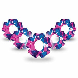 ExpressionMed Violet Vortex Dexcom G7 Flower Shape Tape, Dexcom Stelo Glucose Biosensor System, 5-Pack Tape Circle Square Triangle Print, Plaster CGM Design