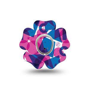 ExpressionMed Violet Vortex Dexcom G7 Flower Shape Tape, Dexcom Stelo Glucose Biosensor System, Single Tape and Single Sticker Fun Shape Mix, Plaster CGM Design