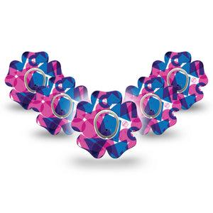 ExpressionMed Violet Vortex Dexcom G7 Flower Shape Tape, Dexcom Stelo Glucose Biosensor System, 5-Pack Tape and 5-Pack Sticker Circle Square Triangle Print, Plaster CGM Design