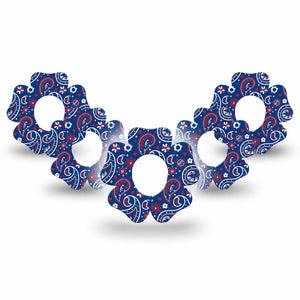ExpressionMed Independence Paisley Dexcom G7 Flower Shape Tape, Dexcom Stelo Glucose Biosensor System, 5-Pack Tape Fourth of July Ornamental Pattern, Plaster CGM Design